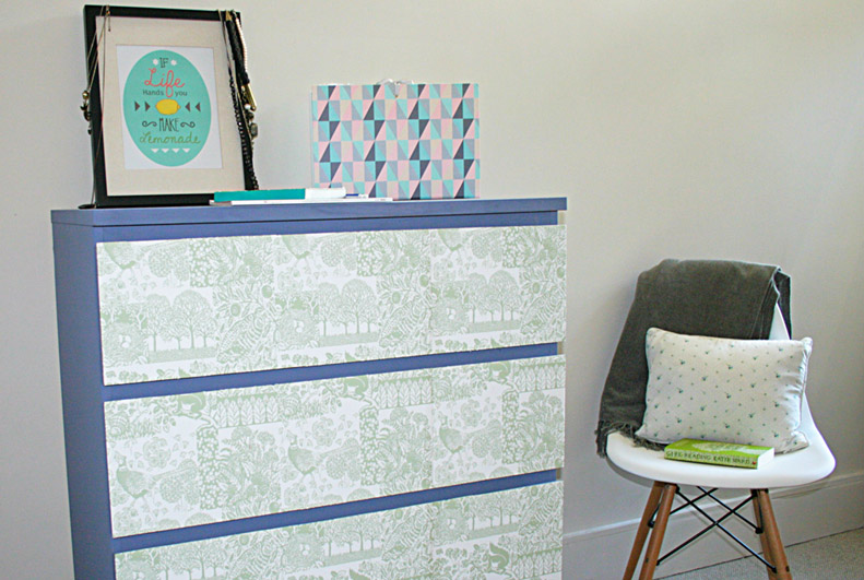 Upcycled drawers with deals wallpaper