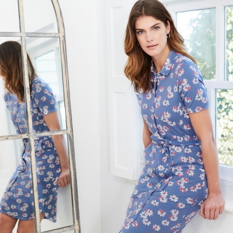 Blue Blossom Jersey Print Dress