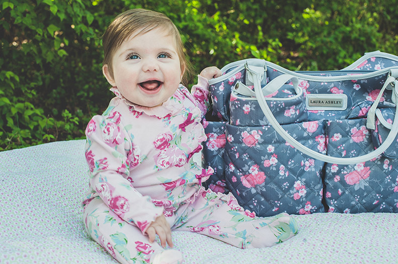 Queensbury Pink Floral Sleep and Play | 6-in-1 Floral Tote Diaper Bag - Gray and Pink